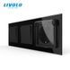 Universal switch (regular/pass-through) 2-button (1-1) with socket with cover IP44, grounding, LIVOLO, black glass