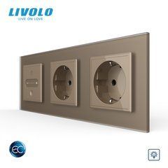 Smart touch dimmer LIVOLO EC, 1 gang + 2 sockets, 16 A, earthed