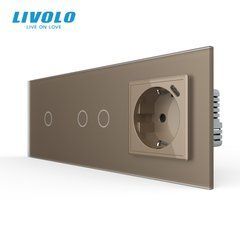 Сенсорний вимикач LIVOLO, 3 сенсори (1-2) + розетка з USB-C 18 Вт, 16 А, із заземленням