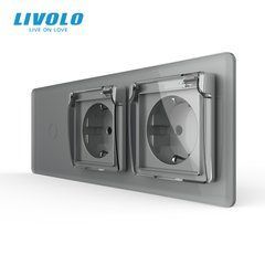 Сенсорный выключатель Розетка двойная влагозащищенная с крышкой Livolo