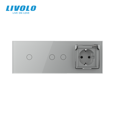 LIVOLO walk-through sensor dimmer 3 sensors (1-2) with IP44 socket, cover, grey frosted glass, 16A 230V, grounding