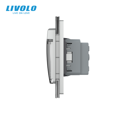 LIVOLO walk-through sensor dimmer 3 sensors (1-2) with IP44 socket, cover, grey frosted glass, 16A 230V, grounding