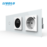 Терморегулятор для теплої підлоги + прохідний вимикач + USB Type-C 18Вт LIVOLO, білий скляний