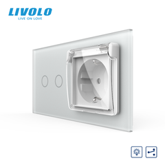 LIVOLO walk-through sensor dimmer 2 sensors with IP44 socket, frosted white, 16A 230V, with grounding, blinds