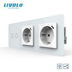 Сенсорний прохідний димер LIVOLO, 2 сенсори + 2 розетки з 2 USB-C по 18 Вт, 16 А, із заземленням
