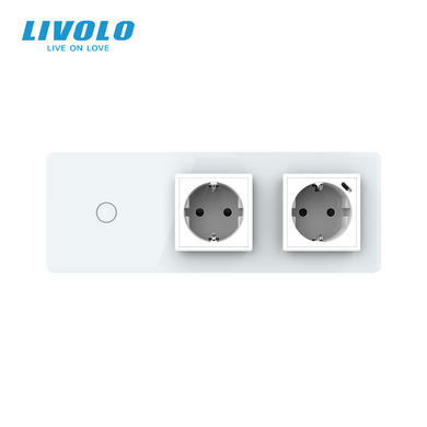 Сенсорный выключатель LIVOLO, 1 сенсор + 2 розетки с USB-C 18 Вт, 16 А, с заземлением