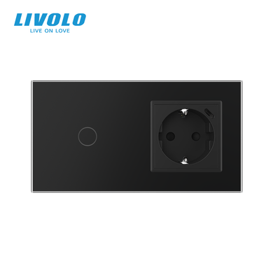 LIVOLO pass-through touch dimmer with socket and USB Type-C 18W, frosted black, with grounding and protective curtains
