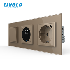 Терморегулятор для теплої підлоги + перехресний 2-вимикач + USB Type-C 18Вт LIVOLO, білий скляний