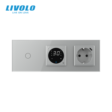 Терморегулятор для теплої підлоги + прохідний вимикач + USB Type-C 18Вт LIVOLO, білий скляний