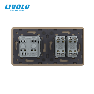 Перекрёстный выключатель LIVOLO, 2 клавиши + розетка с крышкой IP44, 16 А, с заземлением