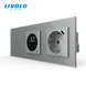 Терморегулятор для теплої підлоги + прохідний вимикач + USB Type-C 18Вт LIVOLO, білий скляний
