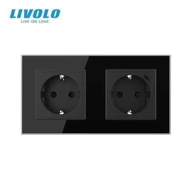 Двойная розетка LIVOLO с заземлением и USB-C 18 Вт, 16 А, со стеклянной рамкой