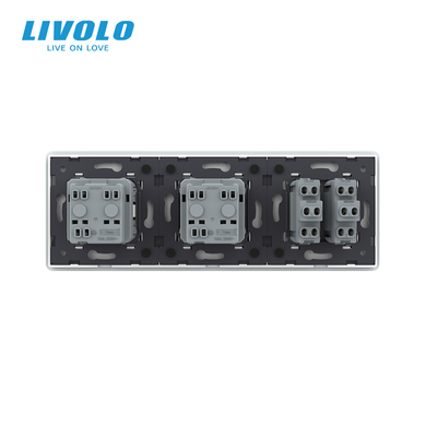 Двухклавишный выключатель с двойной розеткой Livolo
