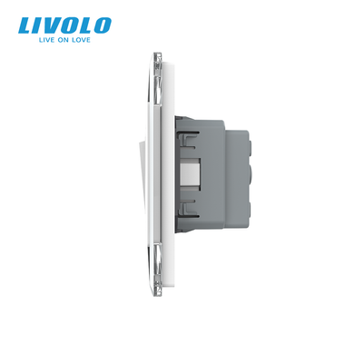 Двухклавишный выключатель с двойной розеткой Livolo