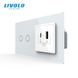 Multi-way touch light switch LIVOLO, 2 gangs + USB-A/USB-C charging socket 36 W
