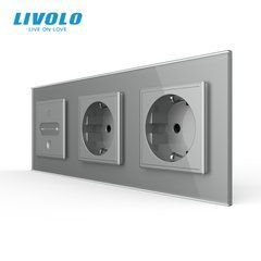 LIVOLO smart touch-sensitive walk-through dimmer with 2 sockets, gray, glass, 2A 230V