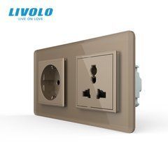 Подвійна розетка LIVOLO: із заземленням та універсальна, зі скляною рамкою