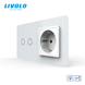Sensor-controlled dimmer with LIVOLO socket, 2-sensor 16A 230V with grounding, blinds, white 2.5D, glass