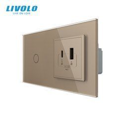 LIVOLO smart touch switch with USB-A + USB-C socket 36W gold glass frame