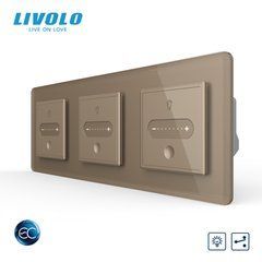 Smart touch dimmer LIVOLO 3 sensors (1-1-1), gold 2.5D, glass, 2A 230V