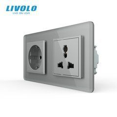 Двойная розетка LIVOLO: с заземлением и универсальная, со стеклянной рамкой