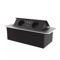 Розетка мебельная двойная с USB-A Livolo черные в сером (VL-SHS013-2TC-T25-UA-6BP-S)