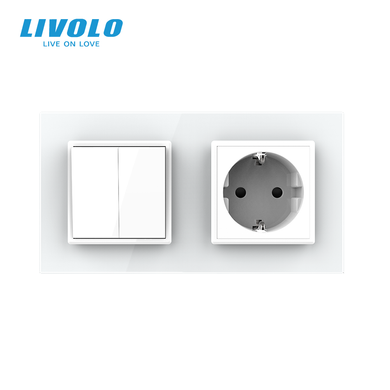 Двухклавишный выключатель с розеткой Livolo