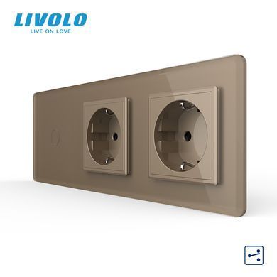Smart touch-sensitive through/3 way switch with 2 sockets LIVOLO gold 2.5D glass