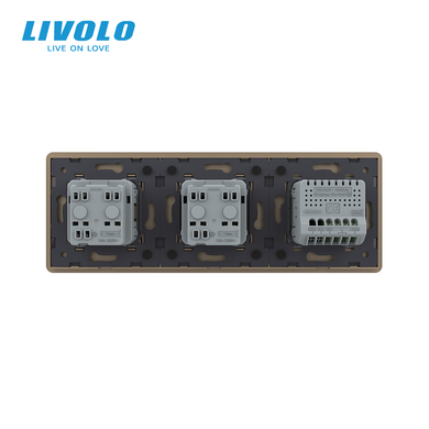 Smart touch-sensitive through/3 way switch with 2 sockets LIVOLO gold 2.5D glass
