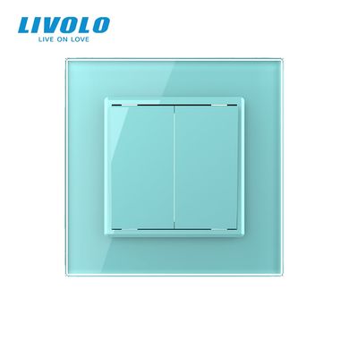Двухклавишный выключатель Livolo зеленый стекло (VL-C7K2-18)