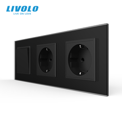 Одноклавишный выключатель с двойной розеткой Livolo