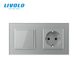 Non-latching switch with LIVOLO socket, grey frosted glass, 16A 230V, with grounding, protective shutters