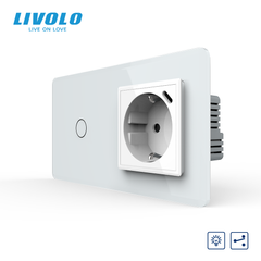 LIVOLO pass-through touch dimmer with socket and USB Type-C 18W, white 2.5D, with grounding and protective curtains