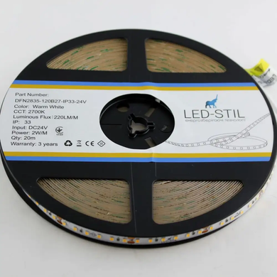 LED strip LED-STIL 2700K, 2 W/m, 2835, 120 diodes, IP33, 24V, 220 LM, warm light