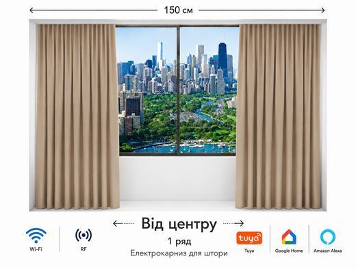 Электрокарниз для штор LIVOLO 700 см, Wi-Fi Tuya Smart, с пультом ДУ, открытие в одну сторону + ручной карниз для тюля
