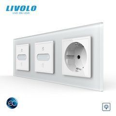 Розумний сенсорний димер LIVOLO EC, 2 сенсори (1-1) + розетка, 16 А, із заземленням