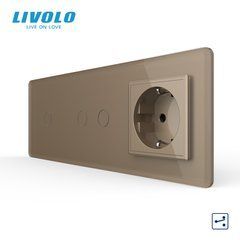 Сенсорний прохідний/перехресний вимикач 3 сенсора 1 розетка Livolo