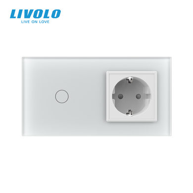Touch light switch LIVOLO, 1 gang + socket, 16 A, earthed
