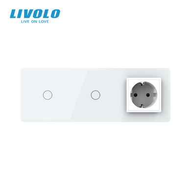 Умный сенсорный выключатель LIVOLO EC, 2 сенсора (1-1) + розетка, 16 А, с заземлением