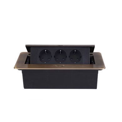 LIVOLO built-in desktop socket block, 3 earthed mains sockets, bronze, aluminium, 265 &times; 118 &times; 70 mm, smooth opening