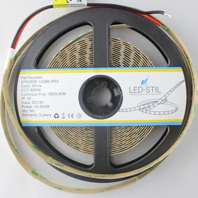 LED лента LED-STIL 6000K, 14,4 Вт/м 2835, 120 диодов, IP33, 12V, 1600 LM, холодный свет