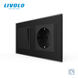 Non-latching switch with LIVOLO socket, black frosted glass, 16A 230V, with grounding, protective shutters