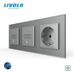 Розумний сенсорний димер LIVOLO EC, 2 сенсори (1-1) + розетка, 16 А, із заземленням