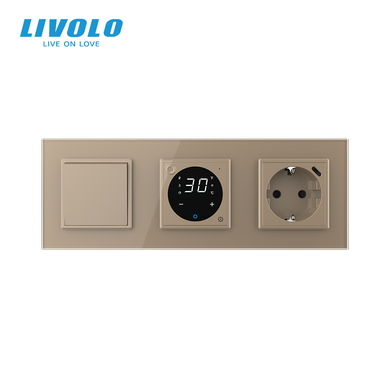 LIVOLO touch thermostat for underfloor heating + 1-gang one-way/two-way switch + 16 A socket with 18 W USB-C