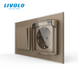 Non-latching switch with socket, cover IP44 LIVOLO gold glass, 16A 230V, with grounding, protective shutters
