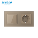 Non-latching switch with LIVOLO socket, gold frosted glass, 16A 230V, with grounding, protective shutters
