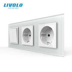 Двухклавишный выключатель с двойной розеткой Livolo