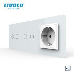 Сенсорний прохідний/перехресний вимикач 4 сенсора 1 розетка Livolo