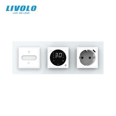Умный терморегулятор LIVOLO для теплого пола, сенсорный + 1-зонный проходной сенсорный диммер + розетка 16 А с USB-C 18 Вт, управление вручную, с телефона и голосом; Apple HomeKit, Matter, Google, Amazon, Siri
