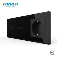 Сенсорний прохідний/перехресний вимикач 4 сенсора 1 розетка Livolo
